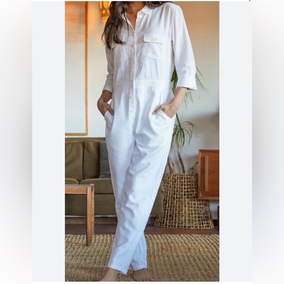 OUTERKNOWN S.E.A Jumpsuit Utility Jumpsuit in Natural Linen Blend Size Large Nwt - Picture 1 of 11
